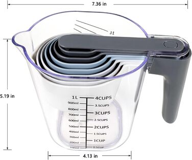 19-Piece Measuring Cup and Spoon Set, includes 10 stackable measuring cups with lids and 9 magnetic measuring spoons, BPA-free, dishwasher safe (multicolored)
