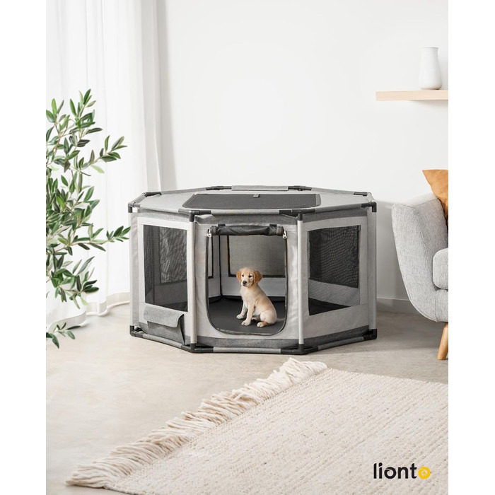 Вольєр для цуценят Lionto з оксфордської тканини, сірий, 112x112x62 см