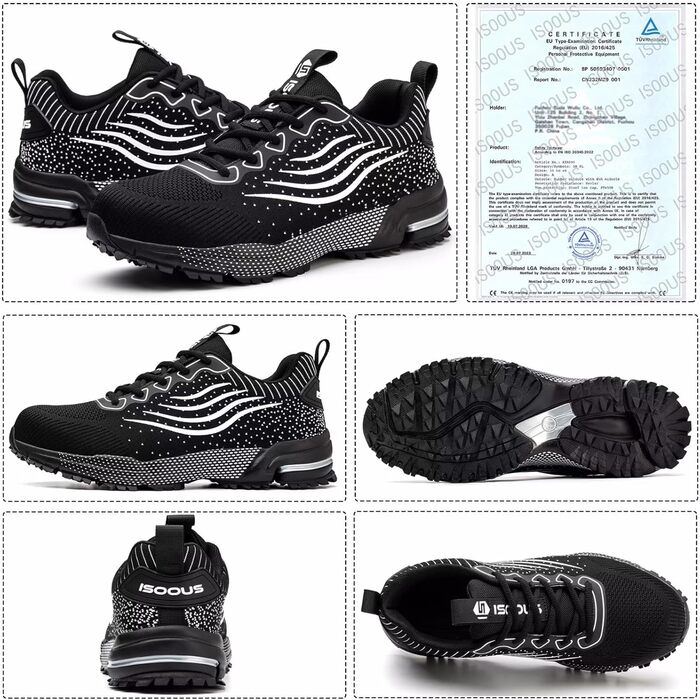 Зручні робочі черевики ISOOUS з металевим носком. Чоловічі та жіночі, чорні, дихаючі, антиковзкі. 43 EU