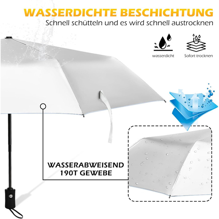 Зонт від сонця та дощу, 42/46 дюймів, штормостійкий, з 8 ребрами, для чоловіків та жінок (срібний/блакитний)