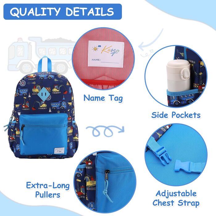 Дитячий рюкзак для школи Kinderrucksack (6-8 років) - водонепроникний, 13 літрів, 29x12x38 см (Automobil)