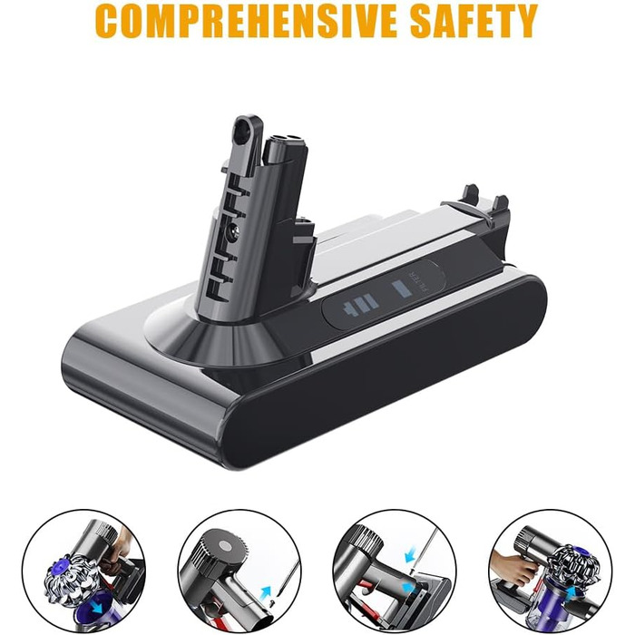 Замінний акумулятор Stanew 21.6V 4500mAh Li-ion для пилососів Dyson V8 SV10 (V10 BATTERY), з 2 фільтрами