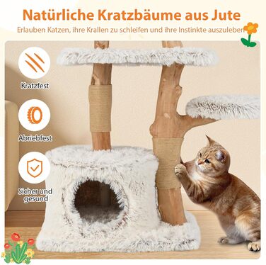 Дерев'яна кігтеточка для котів Costway 87 см з гамаком та джутовими стовпами, білий кігтеточний комплекс з 2 стовпами та печереєю