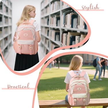 Рюкзак Tanou для дівчаток, 30L, нейлон, 3-9 клас, з тролейною петлею та брелоком (рожевий)