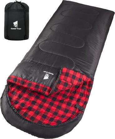 Сплячий мішок GEERTOP XXL 4 сезони, фланелевий, 220x100 см, для дорослих, кемпінг, подорожі, туризм (чорний з червоним візерунком)
