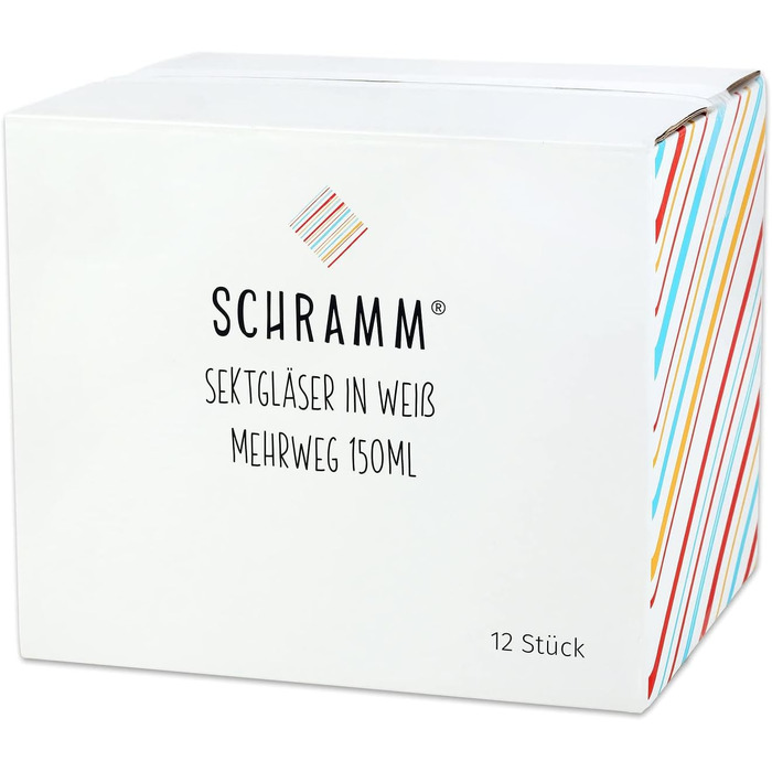 Schramm® Reusable Champagne Flutes in white, available in sets of 6, 12, 24, or 48 pieces. 150 ml capacity. Champagne glass, sparkling wine flutes, sparkling wine goblets, stemmed glass. Champagne glasses, capacity: 12 pieces