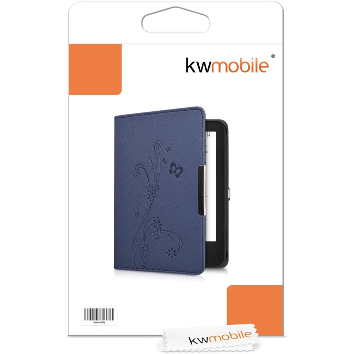 Чохол-книжка kwmobile для Tolino Shine 2 HD - Чохол для електронного читача з квітковим принтом (підрісники, метелики) білий/чорний/темно-синій