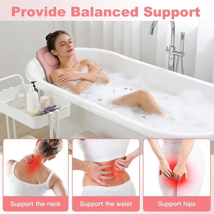 Подушка для ванни Ganz Körper Rosa: м'яка підставка для тіла з підтримкою голови, шиї, спини та ніг. Нековзна підстилка для ванни з присосками та гачками.