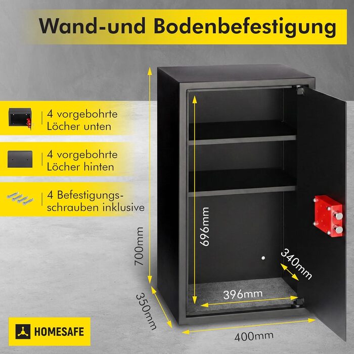 Сейф Homesafe HV15K з ключовим замком, металевий, Carbon Satin Чорний (70x40x36 см)