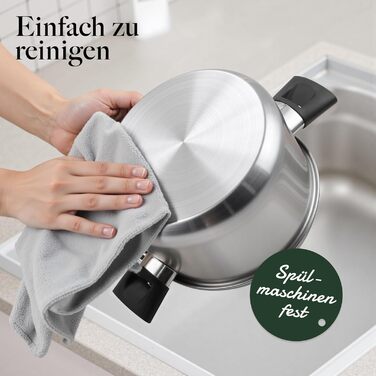 Набір каструль 6-ти частинний з нержавіючої сталі для індукційних плит, Cookware Set, без антипригарного покриття, сумісний з усіма типами плит, з кришкою та захистом від опіків, придатний для миття в посудомийній машині