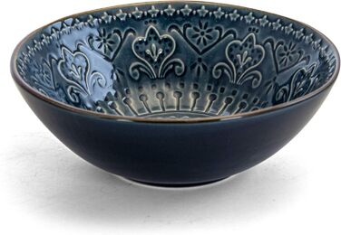 Набір посуду Elama Rund з 16 частин з емальованого фарфору, тиснення, океаново-блакитний та зелений, з коричневим контуром