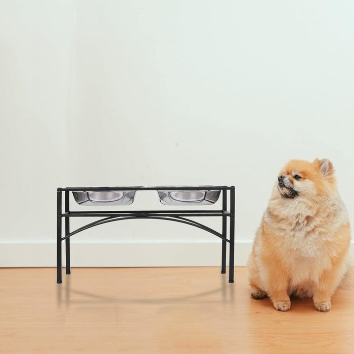 Підставка для мисок для собак маленьких, середніх та великих порід з 2 нержавіючих мисок, стабільна станція для годування, неслизька підставка для мисок для води та корму, годівниця для собак (S)