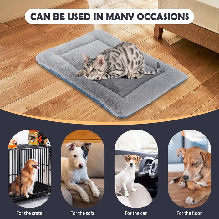 IEUUMLER Dog Bed Washable Dog Mat, Fluffy Soft and Warm Dog Blanket for Travel, Cat Cushion for Large and Small Dogs or Cats FC014 (Gray, 106 * 71cm) (XS(45*33cm), Gray and Blue)