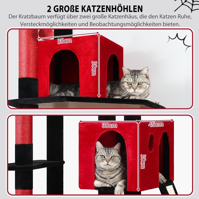 Дім-кігтеточка для котів Globlazer Kaktus (178 см, XXL, Готичний) з гамаком, платформами та когтеточкою з сизалю. Стабільна конструкція для 2-4 великих котів.