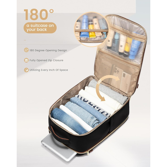 LOVEVOOK Рюкзак ручної поклажі для подорожей, 40L, чорно-сіро-коричневий. Рюкзак для жінок та чоловіків, 17.3 дюйми, водонепроникний, для авіаперельотів, кемпінгу та бізнесу