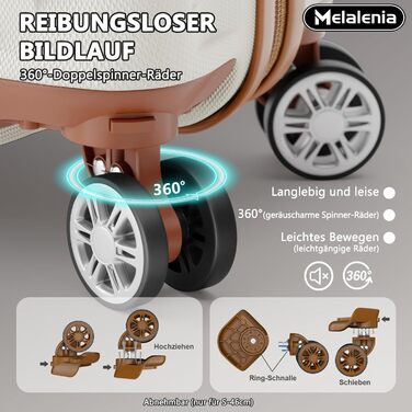 Набір валіз Melalenia 7шт з жорстким корпусом, легкий, з 4 колесами та TSA-замком. Включає косметичку, сумочку та кулькову сумочку. Білий колір.