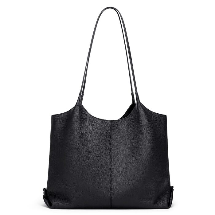 Жіноча шкіряна сумка-шопер Cnoles для офісу, школи, покупок (Чорна, 39x12x28.5 см)