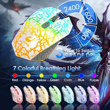 Бездротова клавіатура з підсвічуванням RGB, 2.4G, механічна, 104 клавіші, ігрова + миша 2400 DPI, 6 кнопок, оптична LED, килимок для миші (білий)