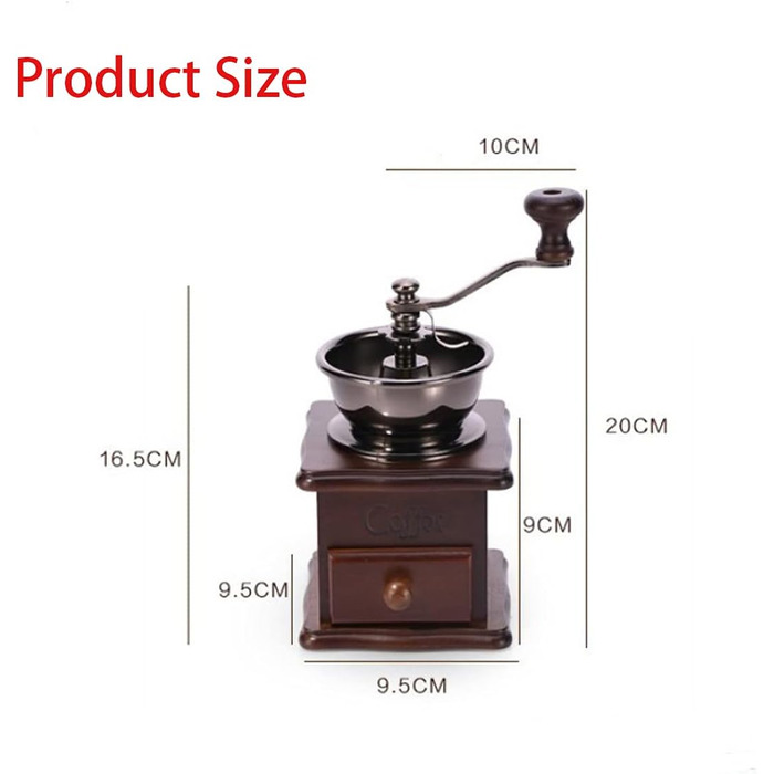 Ручна кавомолка A + kitchen Vintage стиль з керамічним жорном, коричнева, 20 x 9,5 x 16,5 см