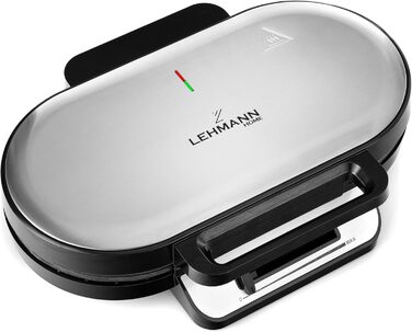 Вафельниця LEHMANN Doppel Waffeleisen Herzform - для випікання 10 вафель у формі серця, з антипригарним покриттям, регулюванням температури, індикатором нагріву, 1200W, чорний/срібний