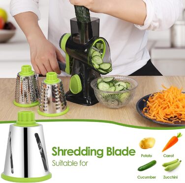 Ручна тертка для сиру та овочів Dreamhigh з ручкою, 3 змінні леза з нержавіючої сталі, для сиру, овочів, горіхів, моркви, ідеальна для огірків, білий (зелений)
