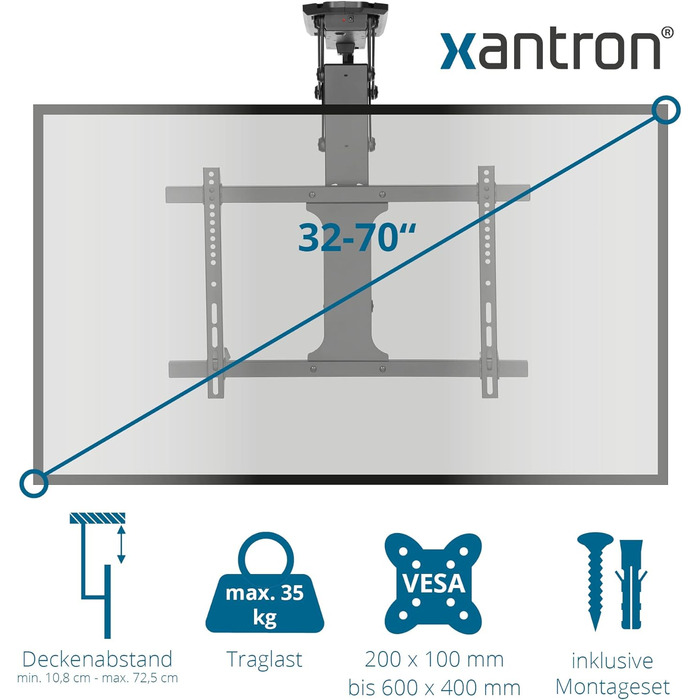 Xantron DEHA-600E Electric Tilting and Swiveling TV Ceiling Mount - 32-75 Inch with Voice Control & Remote