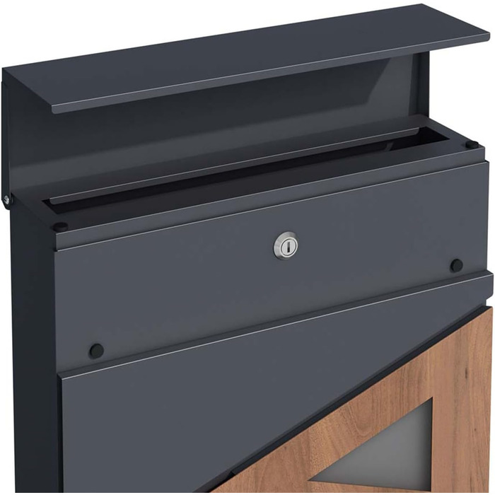 Поштова скринька настінна SCHARTEC SPB-8 антрацит з дерев'яним декором та відділенням для газет, велика, сучасний дизайн