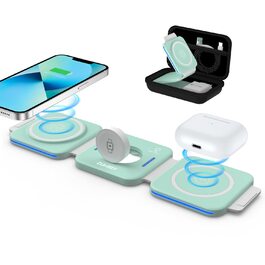 Зарядна станція 3-в-1 для подорожей: Apple Watch, iPhone, AirPods (зелена)