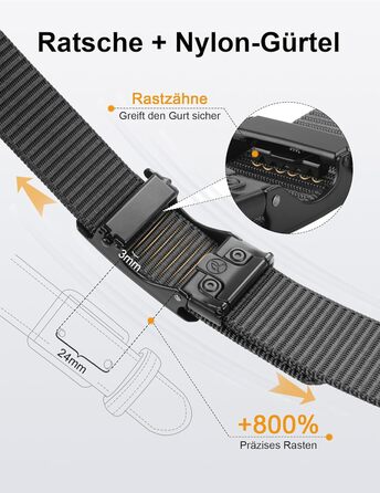 Чоловічий ремінь JUKMO Automatik з нейлону, ширина 3,8 см, з регулюванням, розмір M (91-105 см), довжина 125 см, сірий