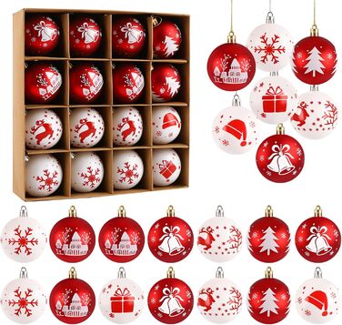 16 шт. прикрас для ялинки Homewit, 6 см, червоно-білі ялинкові кулі, набір для ялинки, святкова декорaція