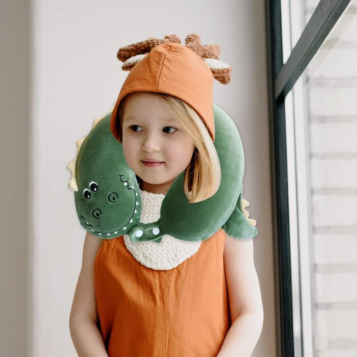 Дитяча подушка для подорожей з маскою для сну, м'яка подушка для шиї з Memory Foam, для дітей, хлопчиків та дівчаток, підлітків, аксесуари для подорожей, подушка для шиї з динозавром