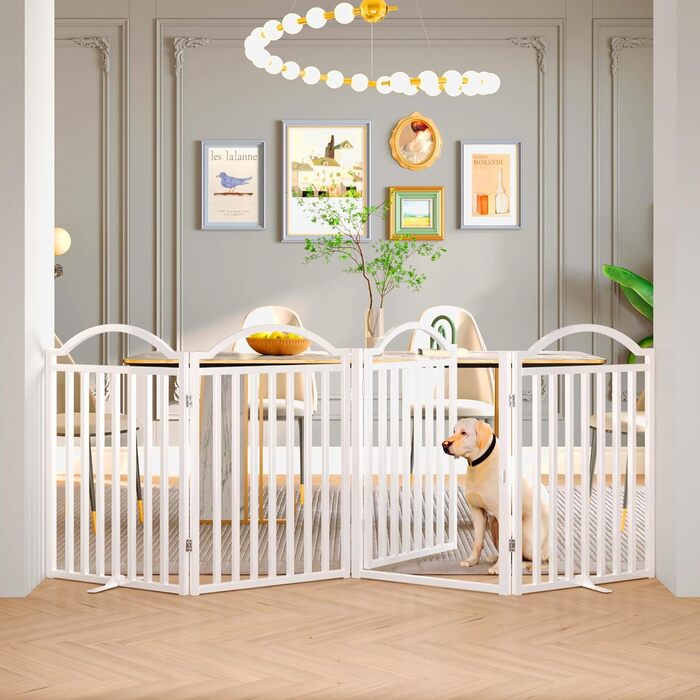 Металеве вольєр для собак BHG, без монтажу, з дверцятами, 243.8 x 81.3 см, аккордеон, 8 панелей (білий/Opulenter Garten)