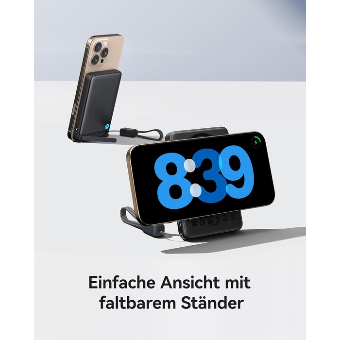 Power Bank MagSafe 45W з підтримкою Qi2, 10000mAh, з кабелем USB-C та підставкою, сумісний з iPhone 17/16/15/14/13