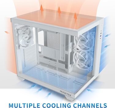 Корпус ПК MUSETEX Y6 ATX з підтримкою 360мм радіатора, Type-C, для геймінгу, з 3 вентиляторами, скляна бічна панель 270°, білий, Mid Tower
