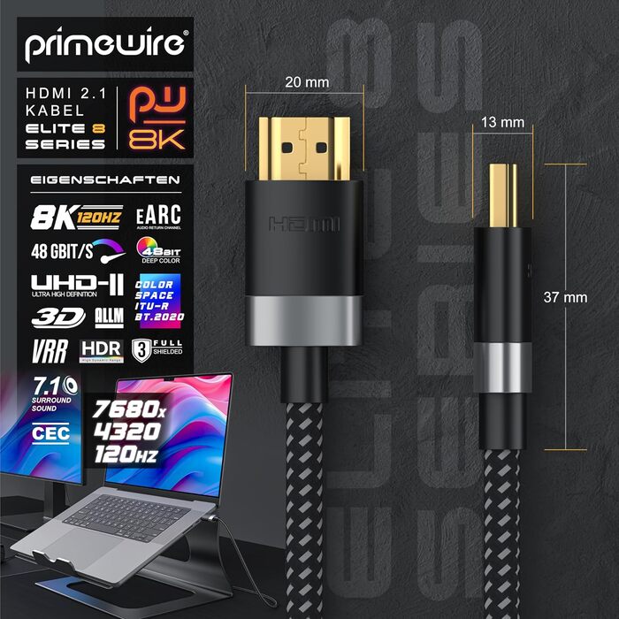 HDMI 2.1 кабель 1.5м - 8K@60Hz/120Hz, 4K@240Hz, HDR, Ethernet, ARC, для PS4/Xbox, UHD II, 8K, 4K, 1.5м