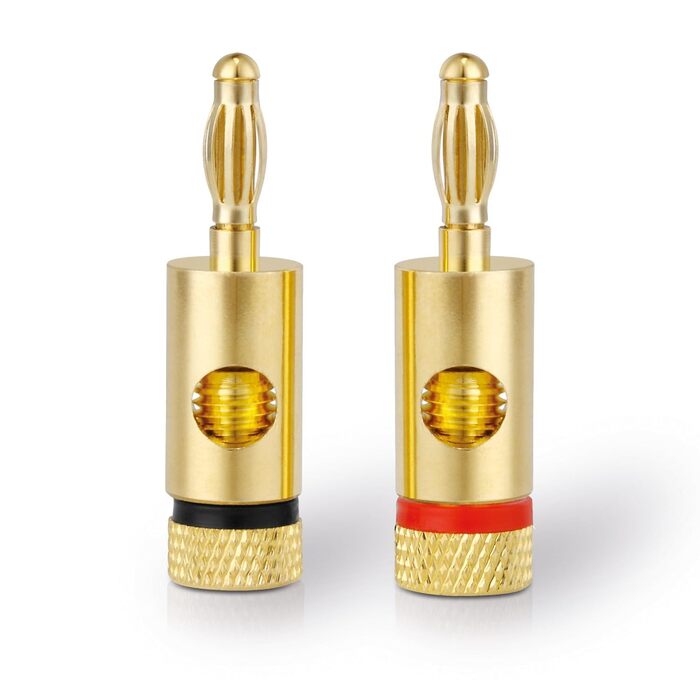 Бананові роз'єми Premium 8 шт для акустичних кабелів 6mm², позолочені 24K, червоно-чорний набір