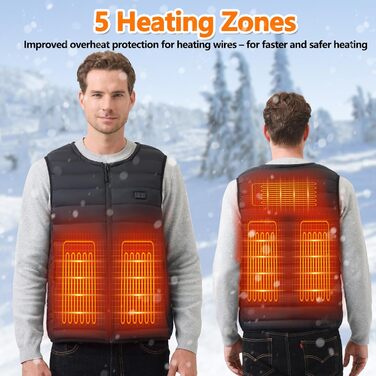 Обогрівальний жилет для чоловіків та жінок з акумулятором 10000mAh - жилет з 5 зонами обігріву, 3 режими температури, подвійне керування для зимових активів на відкритому повітрі, XXL, чорний