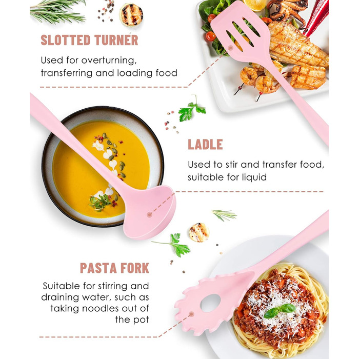 Набір кухонних аксесуарів з силікону, 12 шт., BPA-free, для антипригарного посуду, зелений (рожевий)