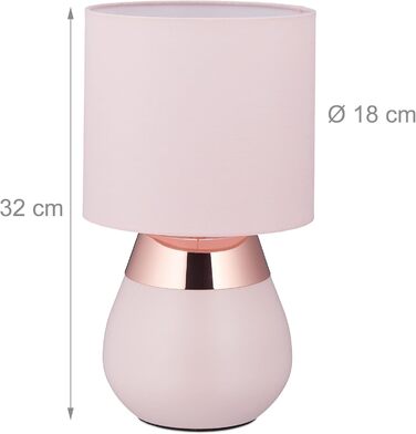 Нічна лампа Relaxdays з сенсорним керуванням, рожева, для вітальні та спальні, тканинний абажур, E14, 32x18 см