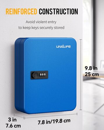 Шкафчик для ключів Uniclife на 60 позицій з комбінацією та ключовим замком, регульовані полиці, цифрова скринька, органайзер ключів (блакитний)