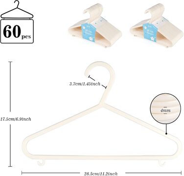 60 шт. вішалки для дитячого одягу ilauke з антиковзаючою поверхнею, безпечні для дітей, з пластику (28,5 см, бежеві). Підходять для T-shirt, светрів, ідеальні для дитячих шаф та дитячих товарів.