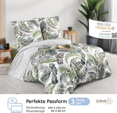 Комплект постільної білизни ZIRVEHOME, 240x220 см, бавовна, пальмівний принт, зелений Hena V2