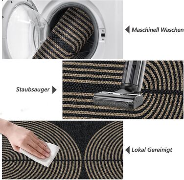 Килимок-лаунфер для підлоги 80x200 см з джуту, чорний/натуральний, для кухні, коридору, спальні, балкону