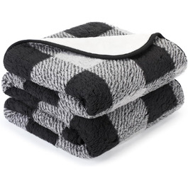 Водонепроникний килимок для собак, 152x127 см, фланель та шерпа, для середніх та великих собак, чорний в клітинку