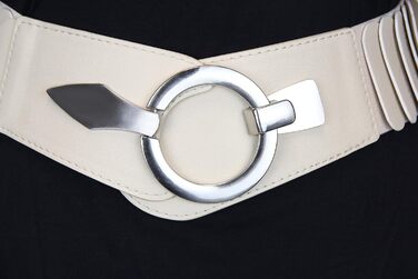 Жіночий еластичний пояс-гурт на талію Vanessa & Melissa, бежевий, 80 см (85-105 см талія), з срібною пряжкою