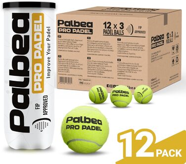 Palbea PRO Padel: м'ячі для падел-тенісу, FIP сертифіковані, преміум якість. Ідеально для тренувань та турнірів. Упаковка: картон x 6/12/24 банки.