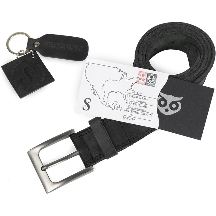 Чоловічий шкіряний ремінь Hide & Drink, дворядний, ручної роботи, антрацит/чорний, 36