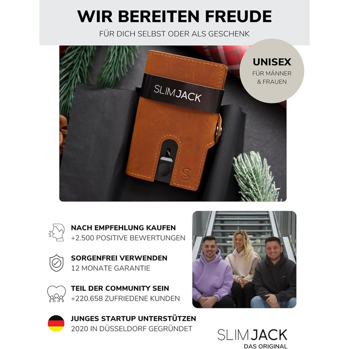 Slimjack Smart Wallet: чоловічий гаманець з RFID-захистом, алюмінієвий картхолдер та відділенням для монет (світло-коричневий)