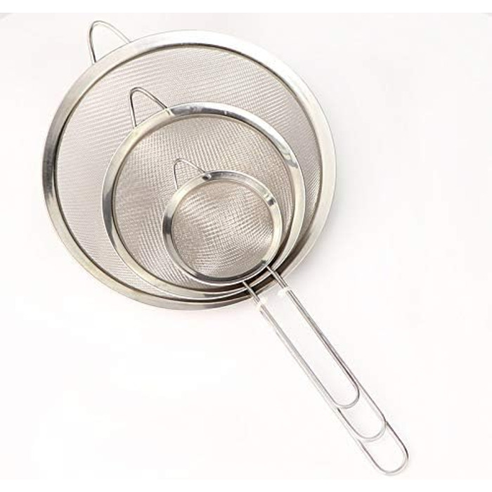 Набір сит для кухні, 3 шт. (діаметр 7/12/18 см), нержавіюча сталь, дрібний сіт, з ручкою. Ідеально для приготування та проціджування: макарони, кіноа, цукрова пудра, овочі, фрукти, чай.