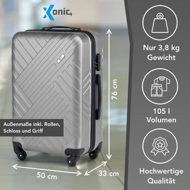 Валіза Xonic Design Reisekoffer: ABS, 360° колеса, кодовий замок, L/XL, інтегрований зелений/срібний колір